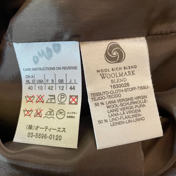 Max Mara Military Brown Jacket Logo Buttons Linen/Wool Blend-Sz.10 - Picture 4 of 13